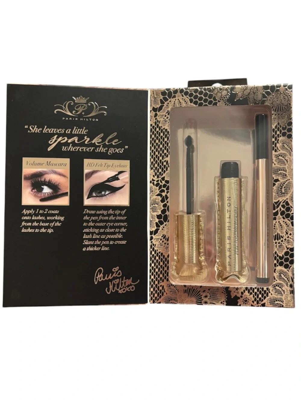Paris Hilton Flawless Definition Volume Mascara Black Eyeliner Beauty Makeup Kit